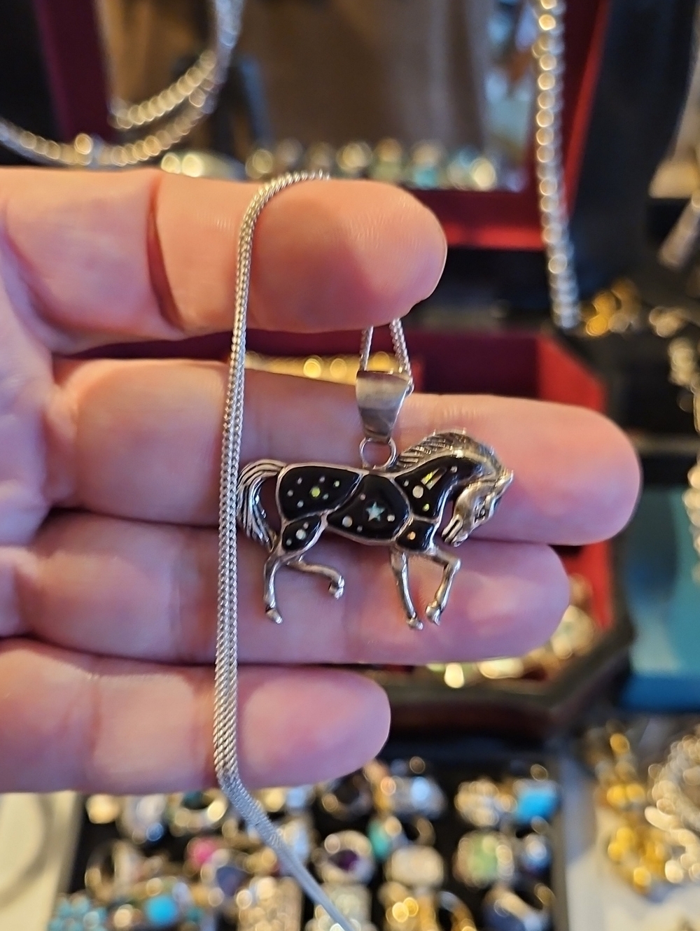 Sterling Opal Inlaid Horse Necklace